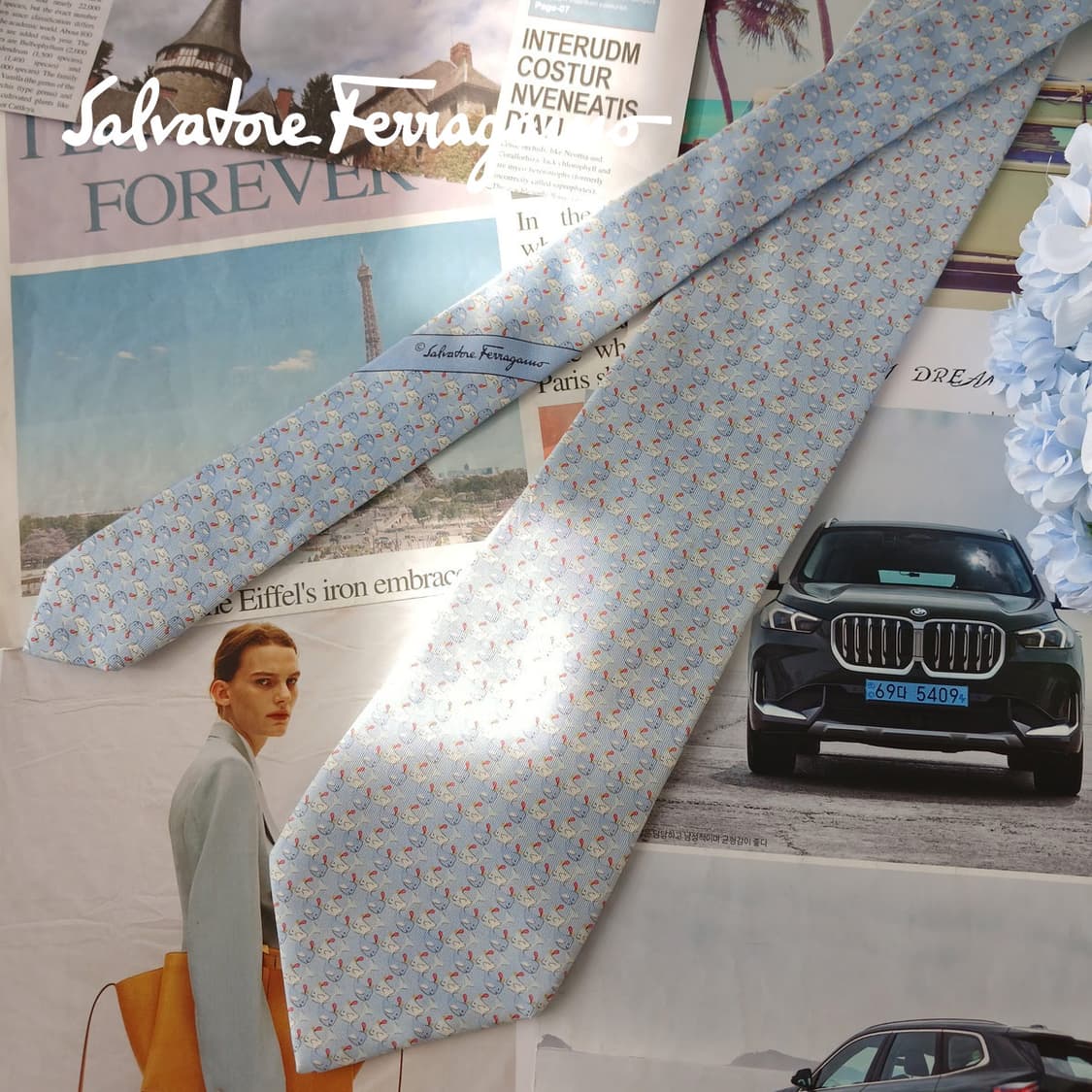 페라가모 실크 물고기 패턴 넥타이 9.3cm A등급 A19585
 상품이미지2