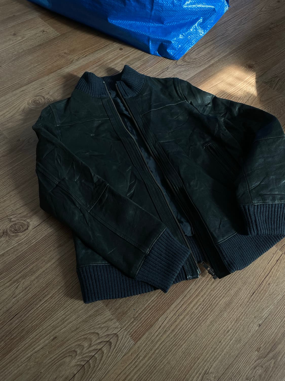 빈티지 레더 하이넥 블루종 상품이미지5