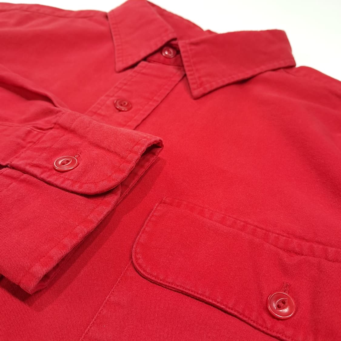 CL763 L 90s 미국판 코튼 트윌 포켓 레드 워크 셔츠 남방 상품이미지4