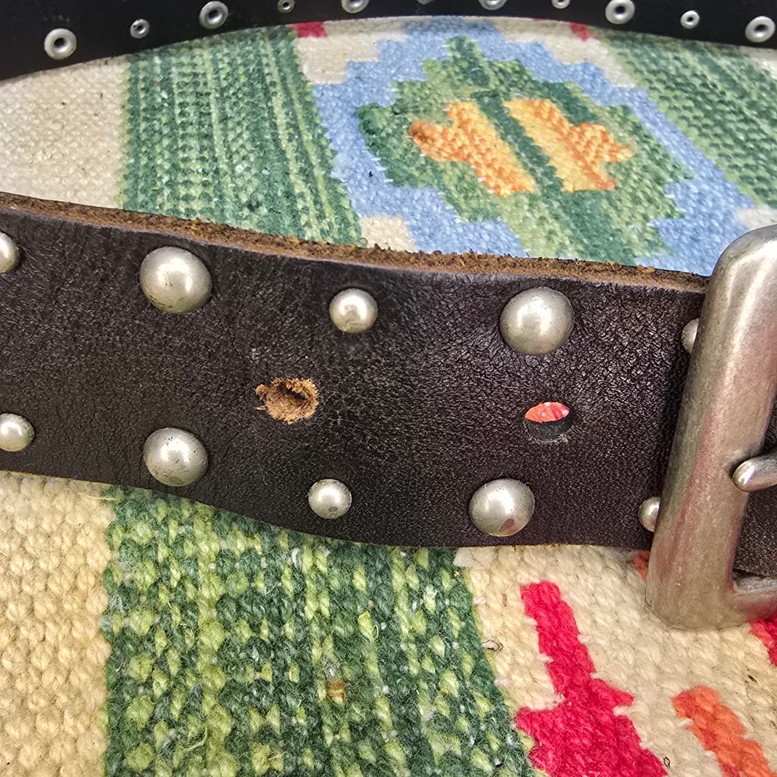 Japan vintage 블랙 차심 소가죽 스터드벨트 32 상품이미지3