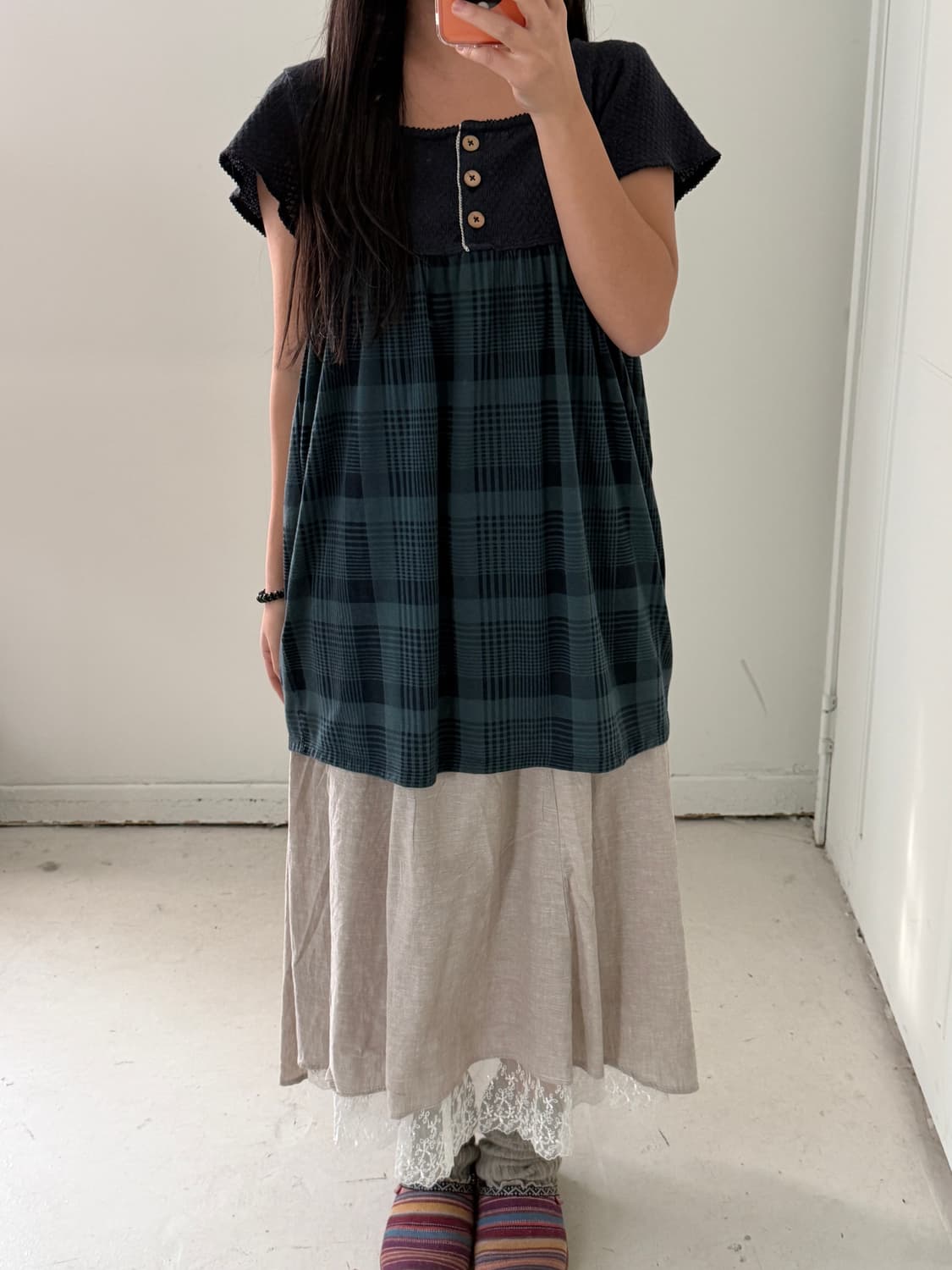 일본빈티지 모리 네이비 그린 블라우스 상품이미지1