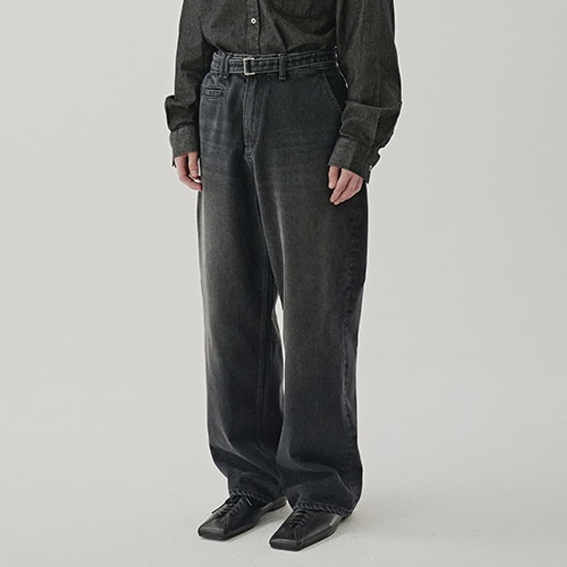 [노운] belted denim pants (charcoal) 상품이미지1