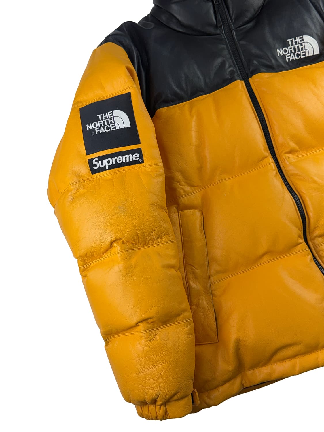 슈프림 x 노스페이스 레더 눕시 자켓 옐로우 상품이미지4