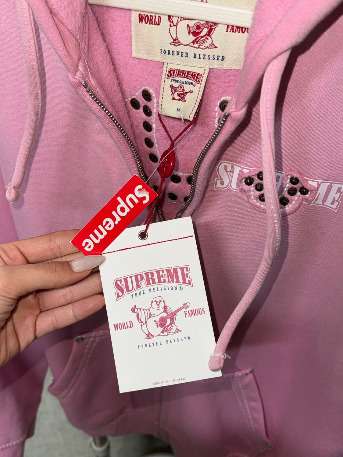 SUPREME x TRUE RELIGION pink hoodie 상품이미지3