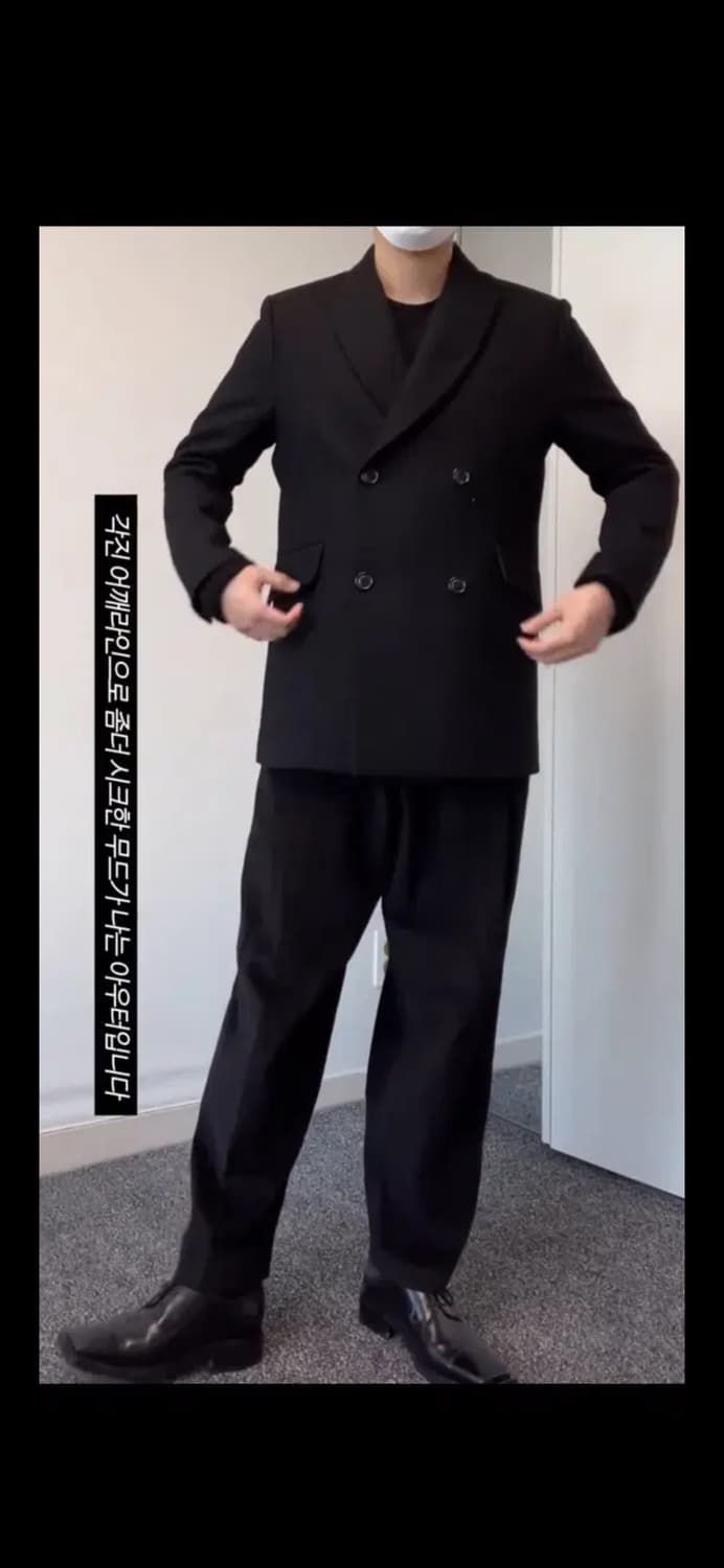 무료배송) 노이어 울 트윌 더블 브레스티드 하프 자켓 블랙 50 size 상품이미지3
