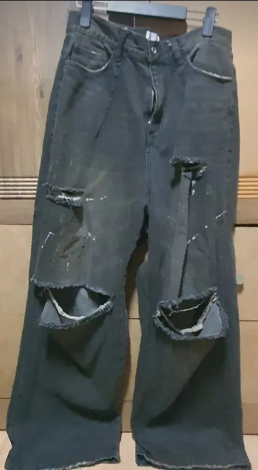 camphor wood 빈티지 가공 데미지 흑청 데님 팬츠 m 캠퍼우드 상품이미지3
