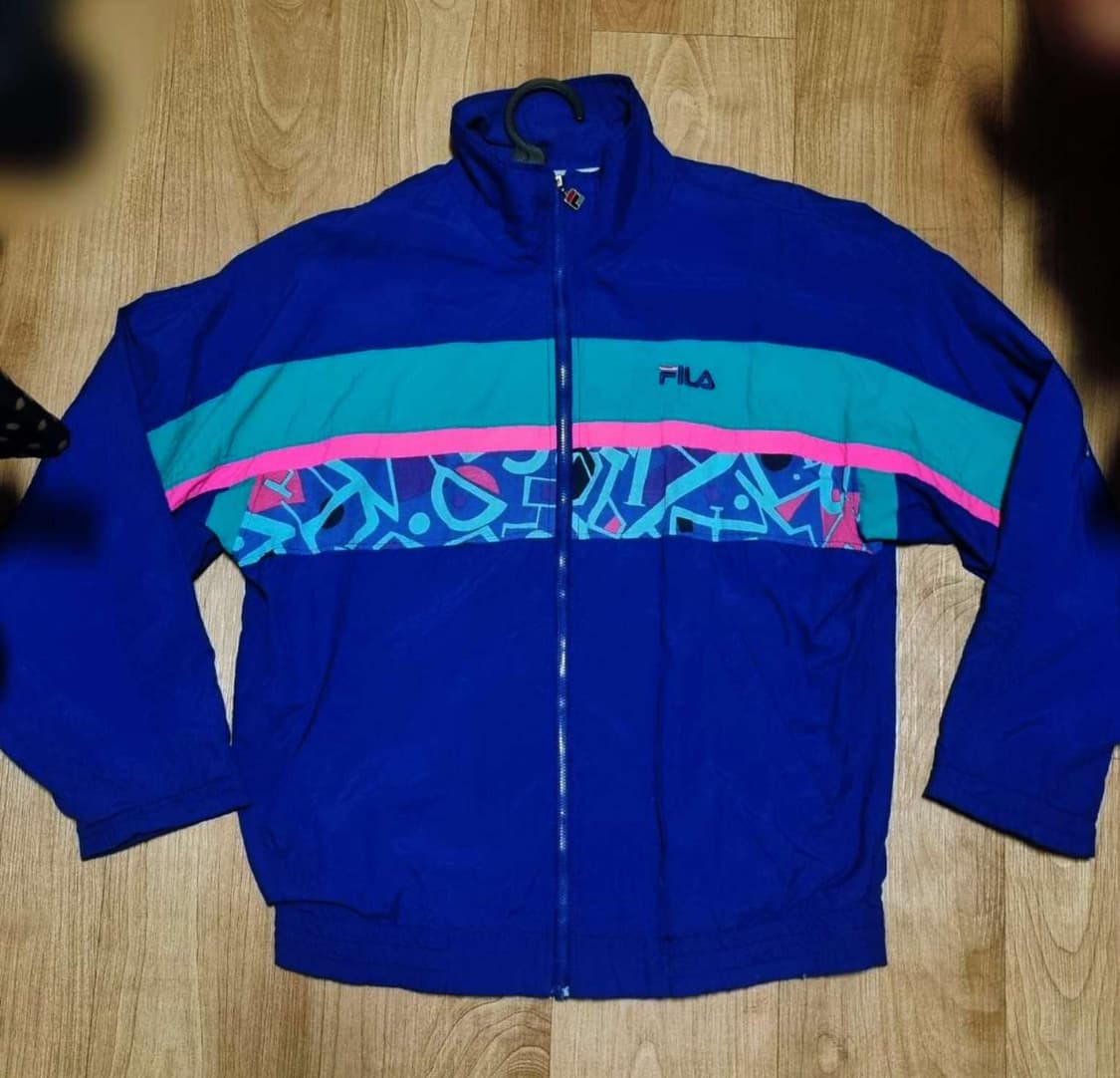 휠라 올드스쿨 90s 빈티지 자켓 블루 패턴 바람막이 상품이미지2