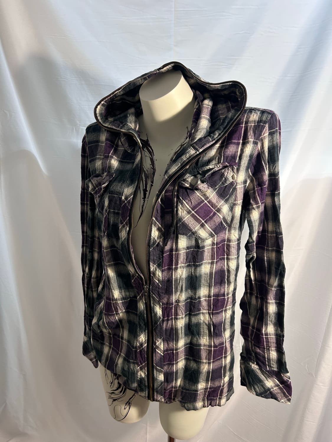 y2k flannel full hood zip-up 상품이미지1