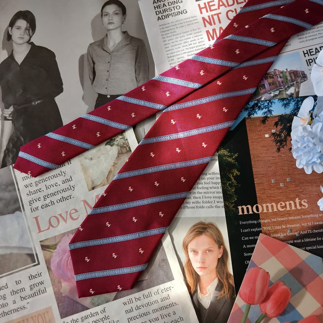 메트로시티 실크 레드 자수 패턴 넥타이 8cm A+등급 A19651 상품이미지5