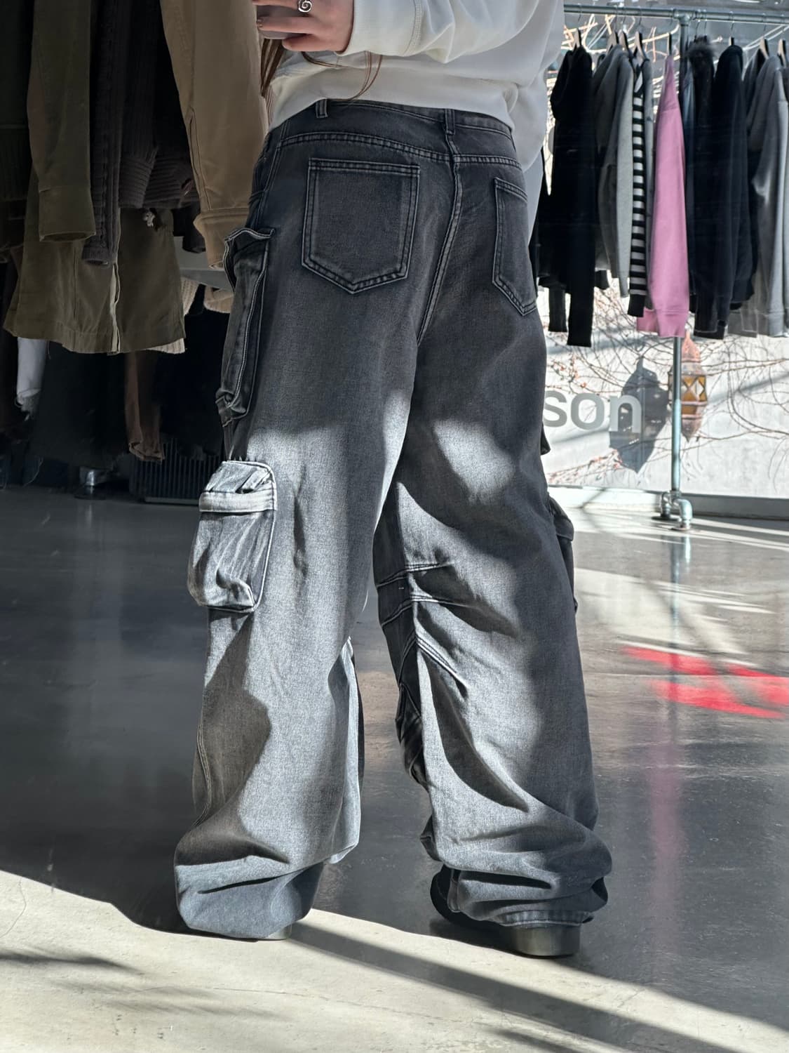 빈티지 멀티포켓 멀티포켓 흑청 카고팬츠 상품이미지4