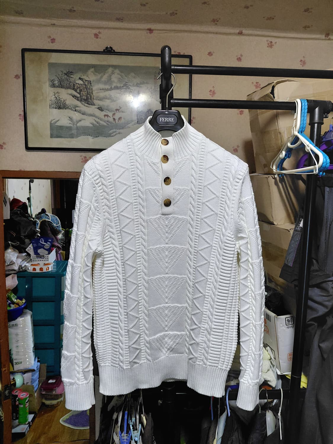 [브룩스브라더스]수피마코튼 케이블 버튼 모크넥 스웨터 L사이즈 상품이미지1