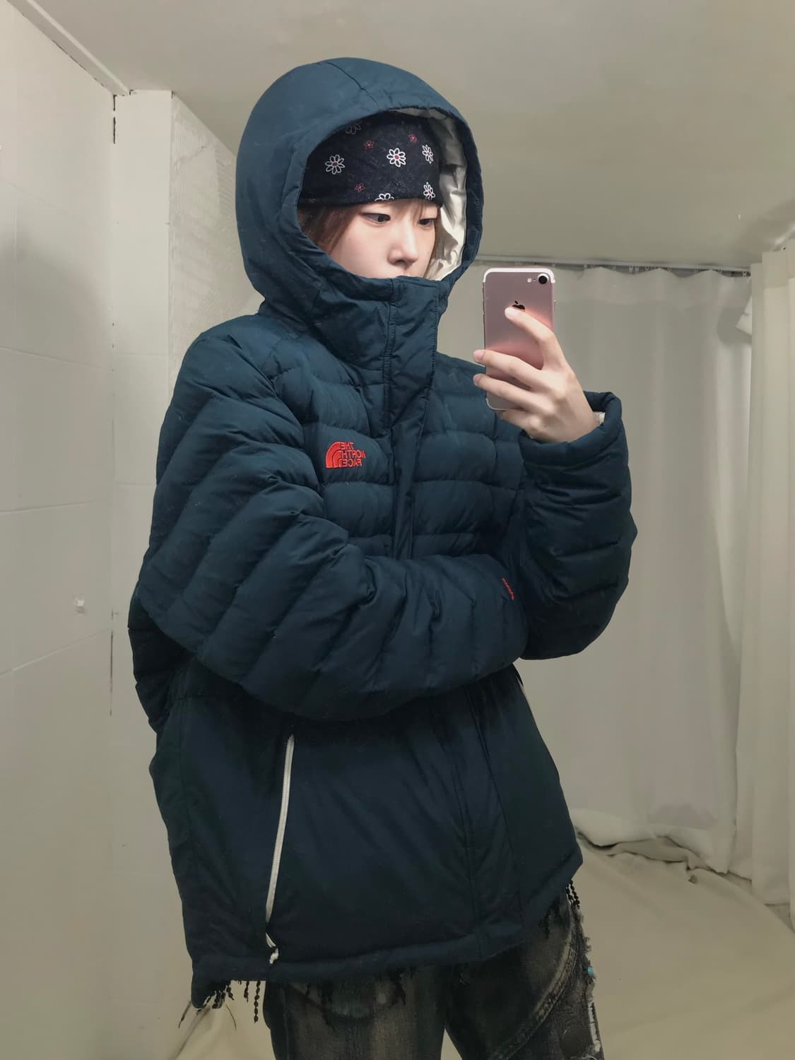 노스페이스 청록 오버핏 경량패딩 상품이미지3