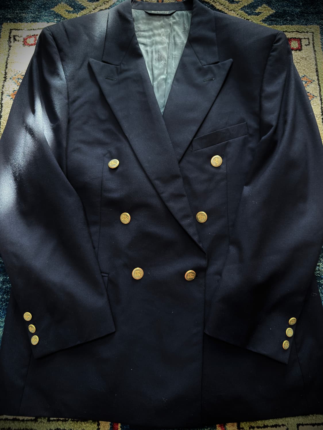 80s 90s USA 버버리 네이비 금장 더블 브레스티드 자켓 상품이미지3