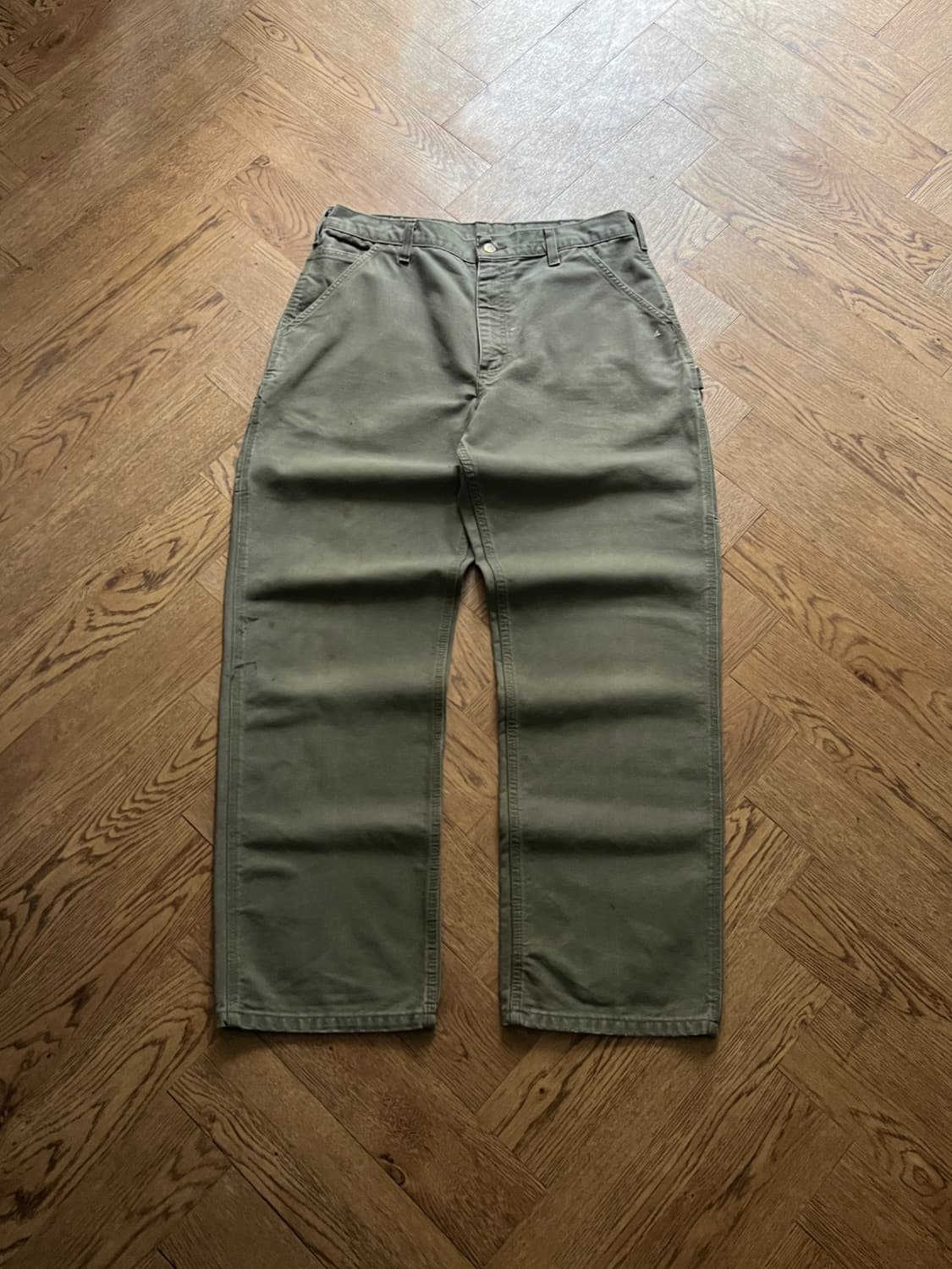 [35]칼하트 USA 빈티지 페인팅 모스그린 카펜터 워크 팬츠 M3 상품이미지1