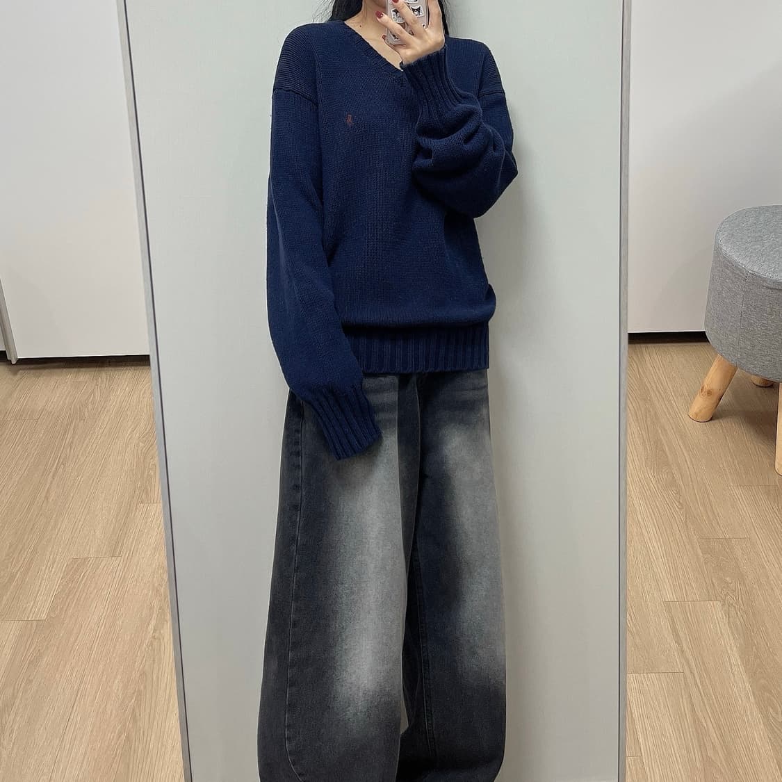 폴로 랄프로렌 버건디 포니 네이비 코튼 브이넥 니트 상품이미지1