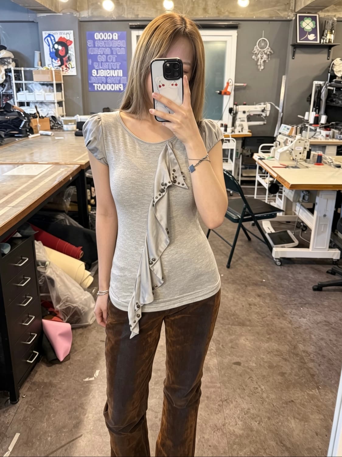 Karen Millen Stud & Silk Frill Tee  상품이미지2