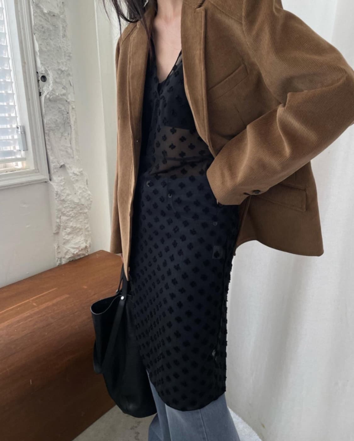 브리드 콤보 플라워 원피스 아이보리/블랙 상품이미지4