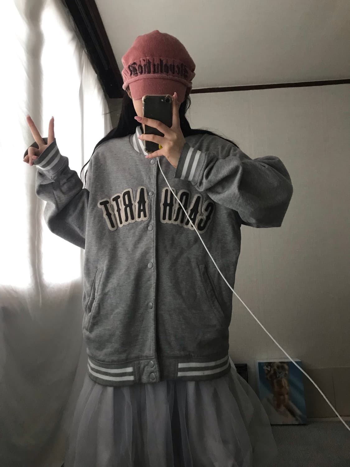 칼하트 그레이 빅로고 바시티자켓 상품이미지5