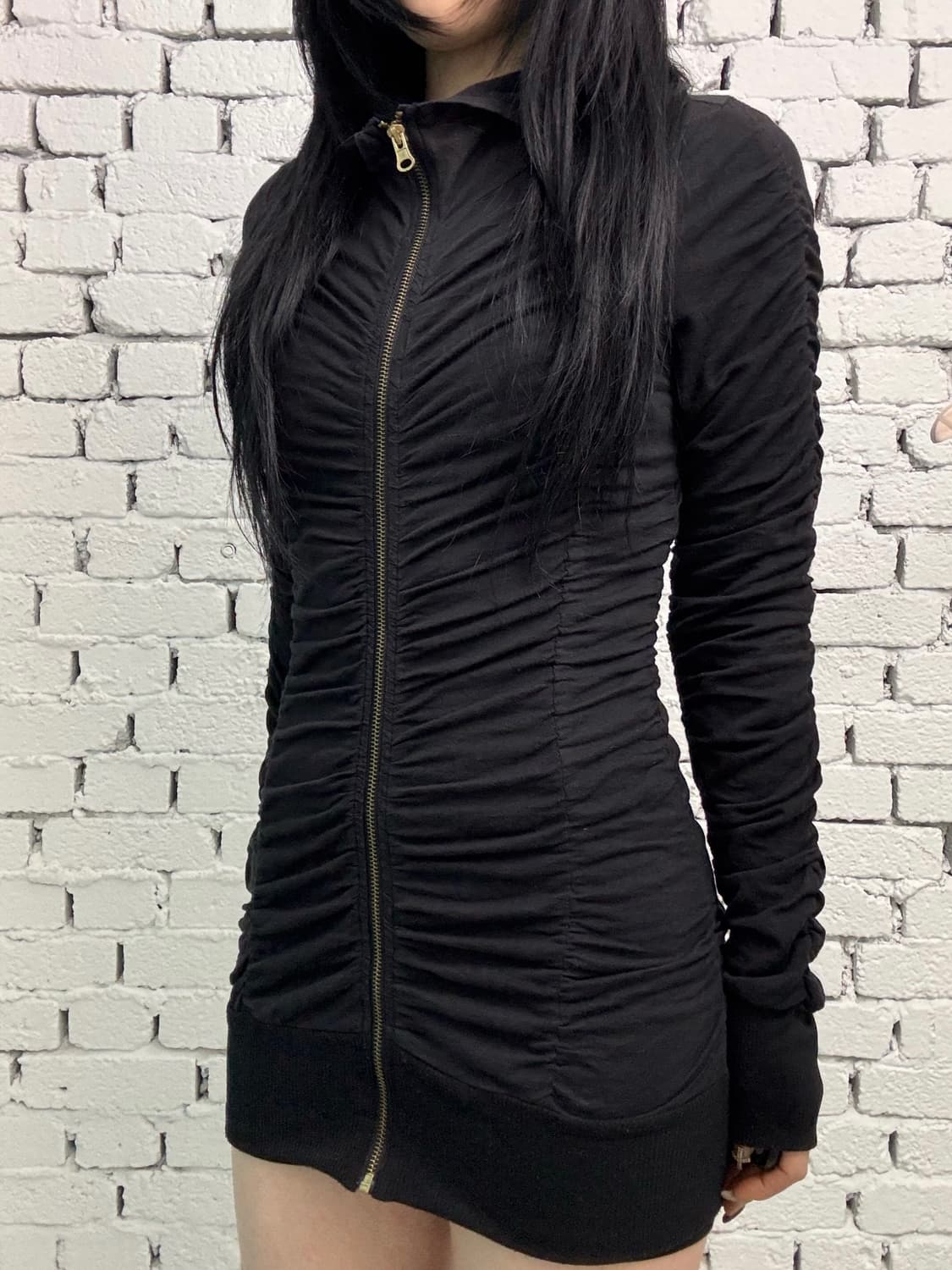 Skinny Lip Ruched Zip Hoodie Top & Ops   상품이미지3