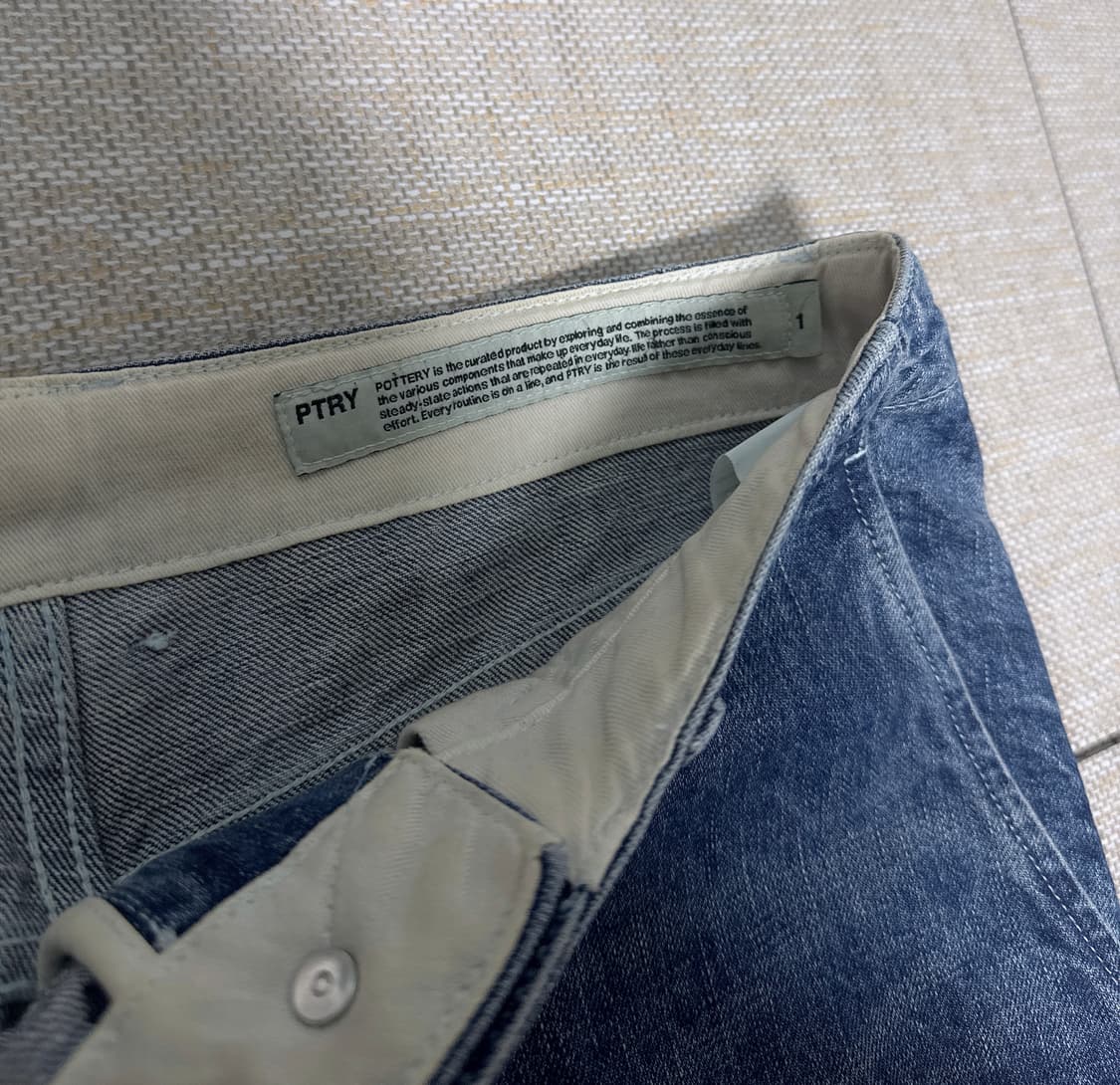 포터리 원워시드 와이드 데님 미드 블루 1 상품이미지2