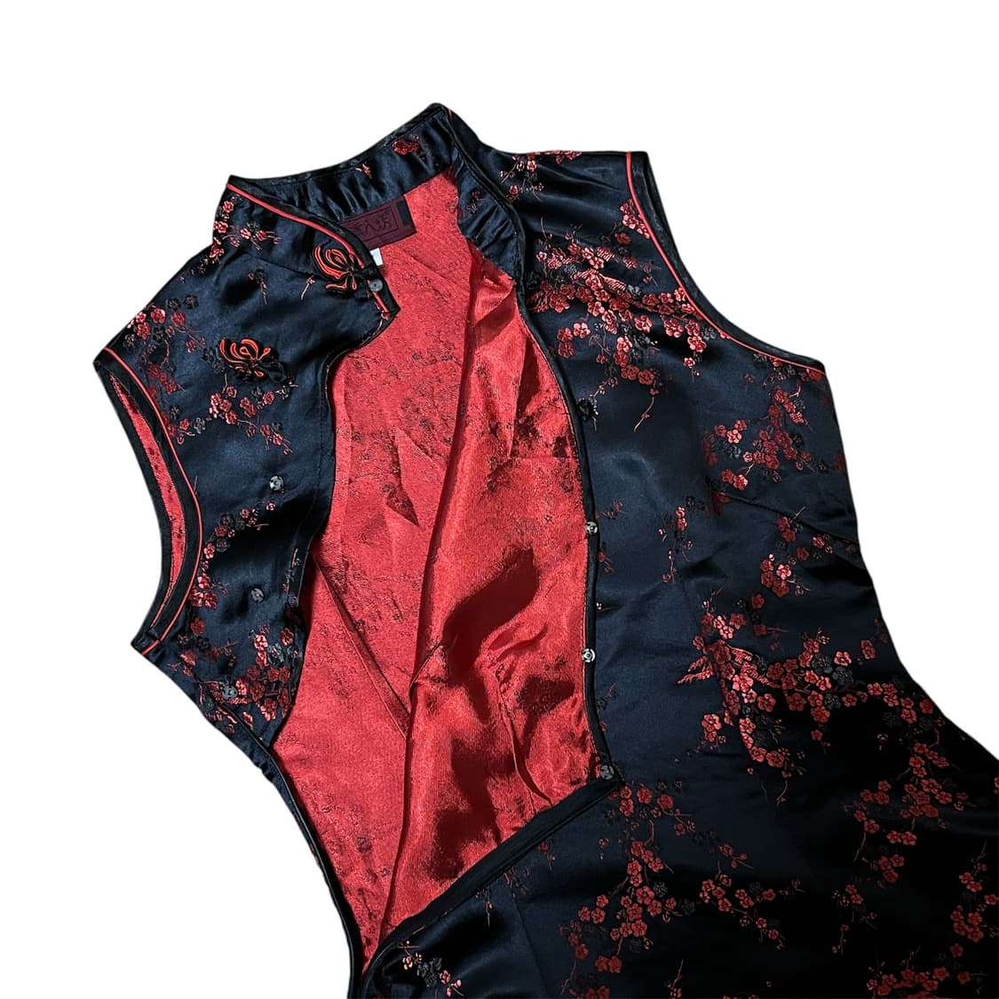 블랙 실크 민소매 치파오 상품이미지4