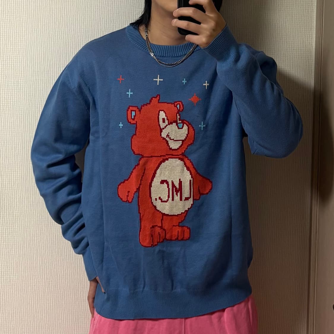 정품 LMC 엘엠씨 핑크 베어 블루 니트 스웨터 상품이미지1