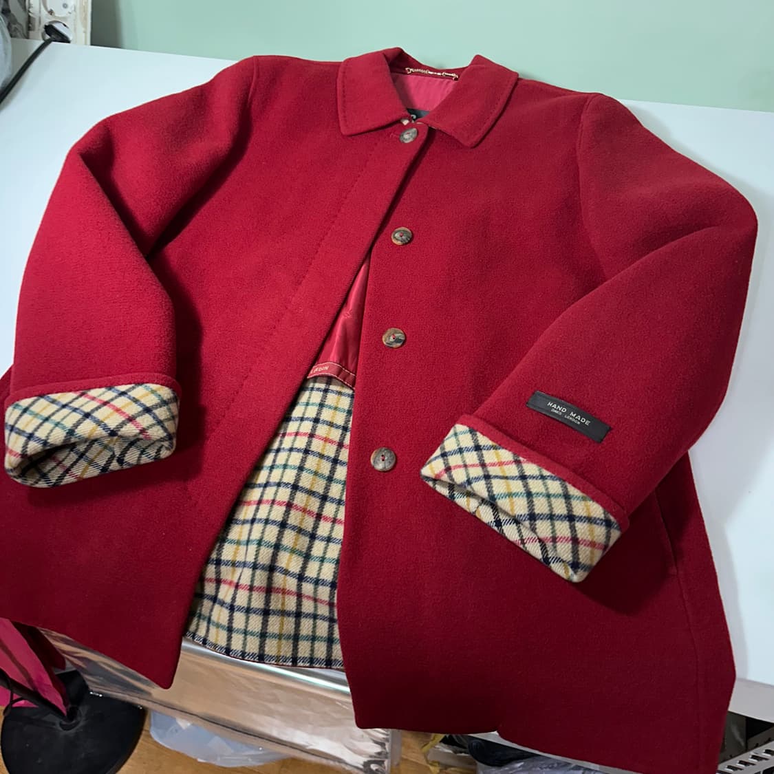 우먼M 닥스 우먼 레드 체크배색 핸드메이트 울자켓 상품이미지2