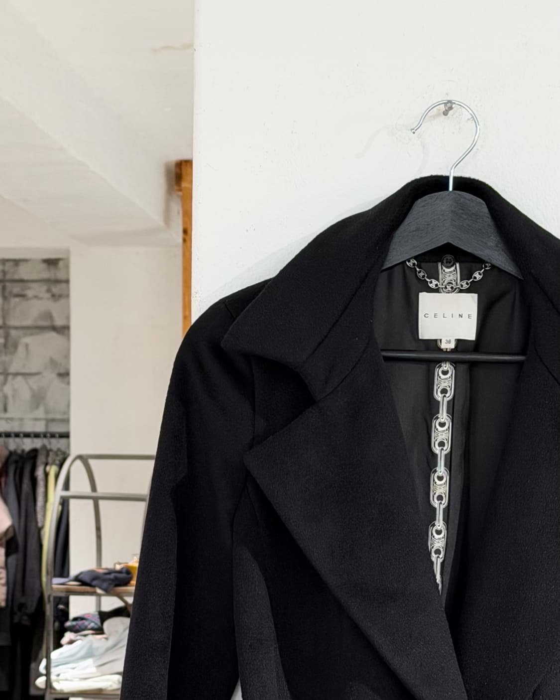 셀린느 블랙 울 앙고라 벨티트 코트 상품이미지3