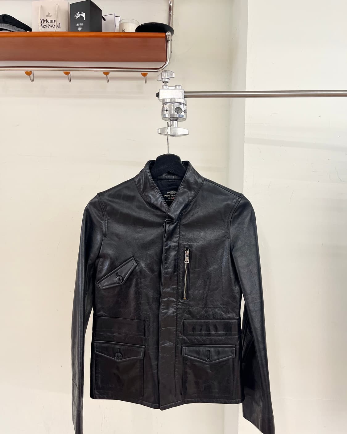 폴로 진스 블랙 카프 스킨 바이커 자켓 상품이미지2