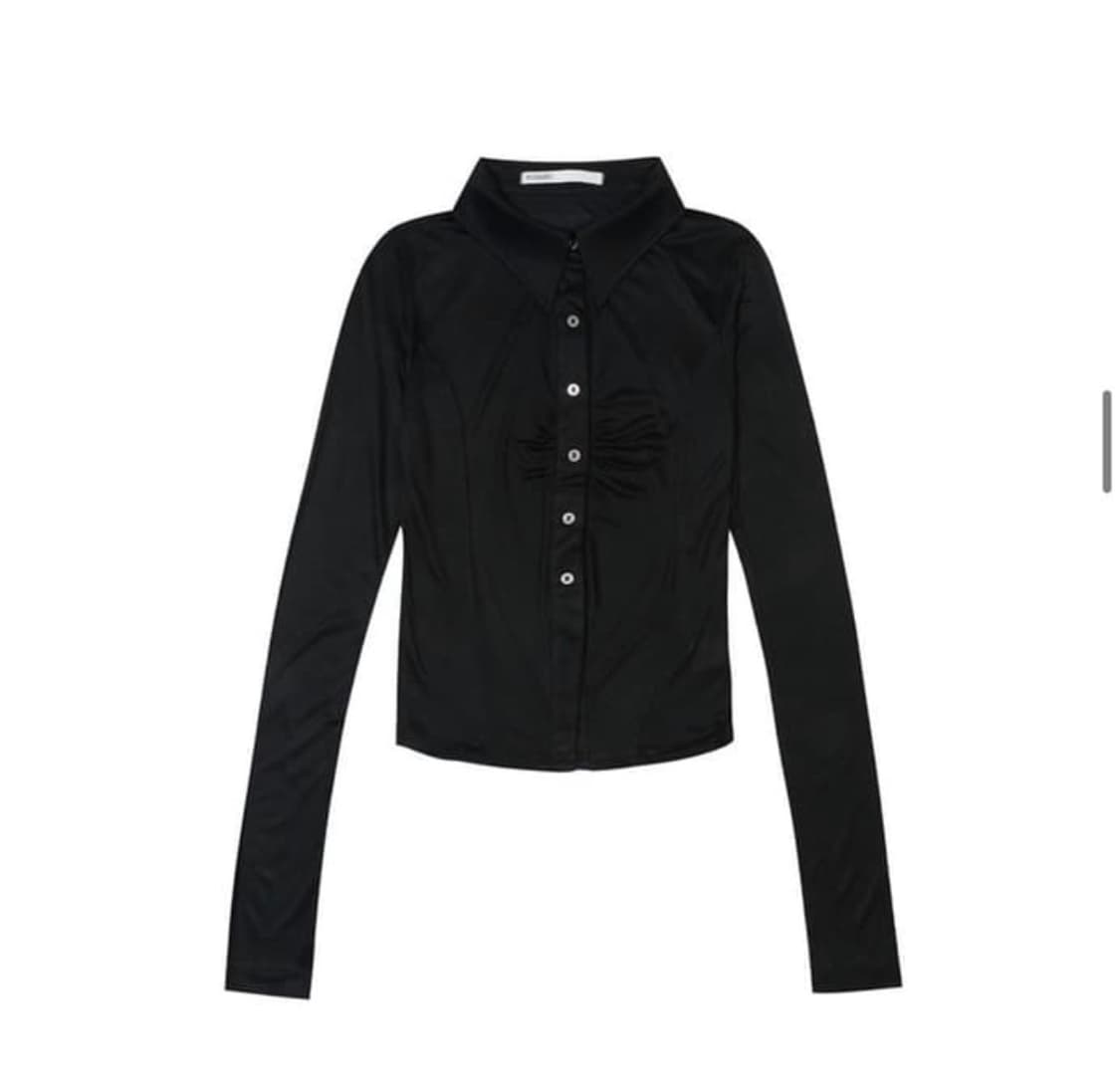 보헤미안서울 셔링 칼라 셔츠 블랙 상품이미지1