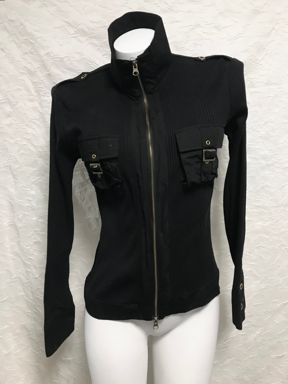 빈티지 beaumere 갸루 펑크 투웨이 금장 포켓 골지 집업 상품이미지3