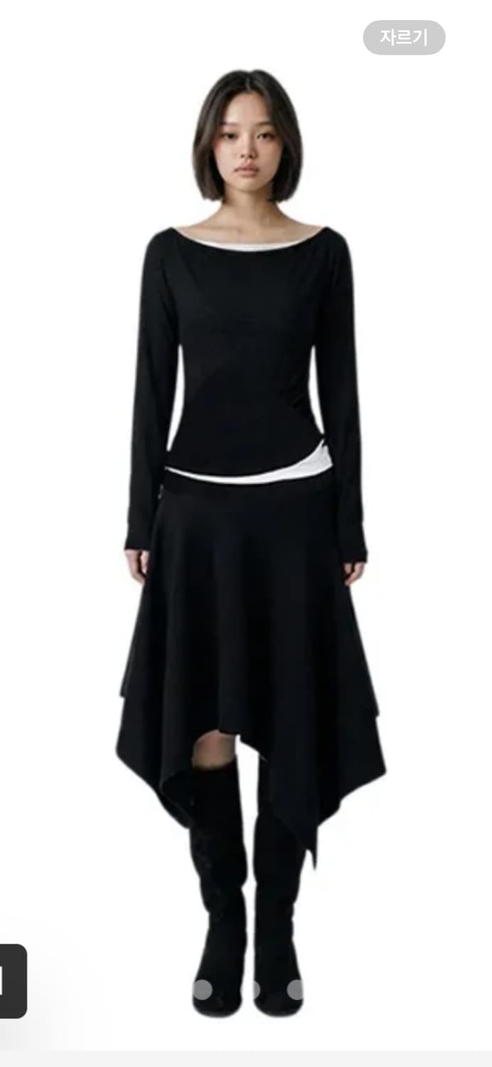 언발란스 미디 스커트 (black)  상품이미지1