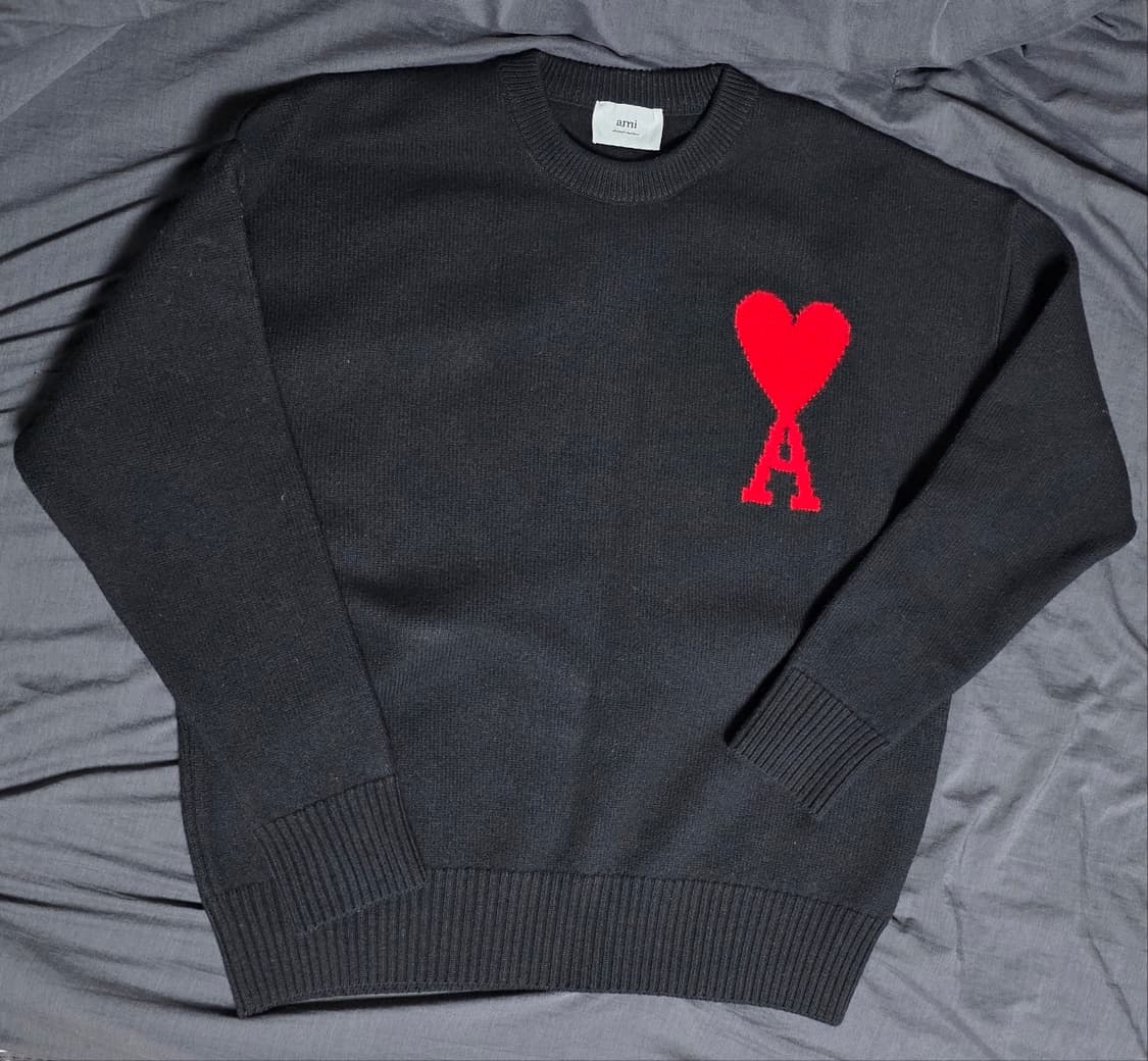 아미 빅 하트 오버사이즈 인타르시아 스웨터 블랙 레드 L 상품이미지2