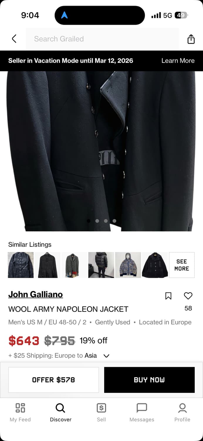 존갈리아노 아티저널 나폴레옹 울자켓 상품이미지6