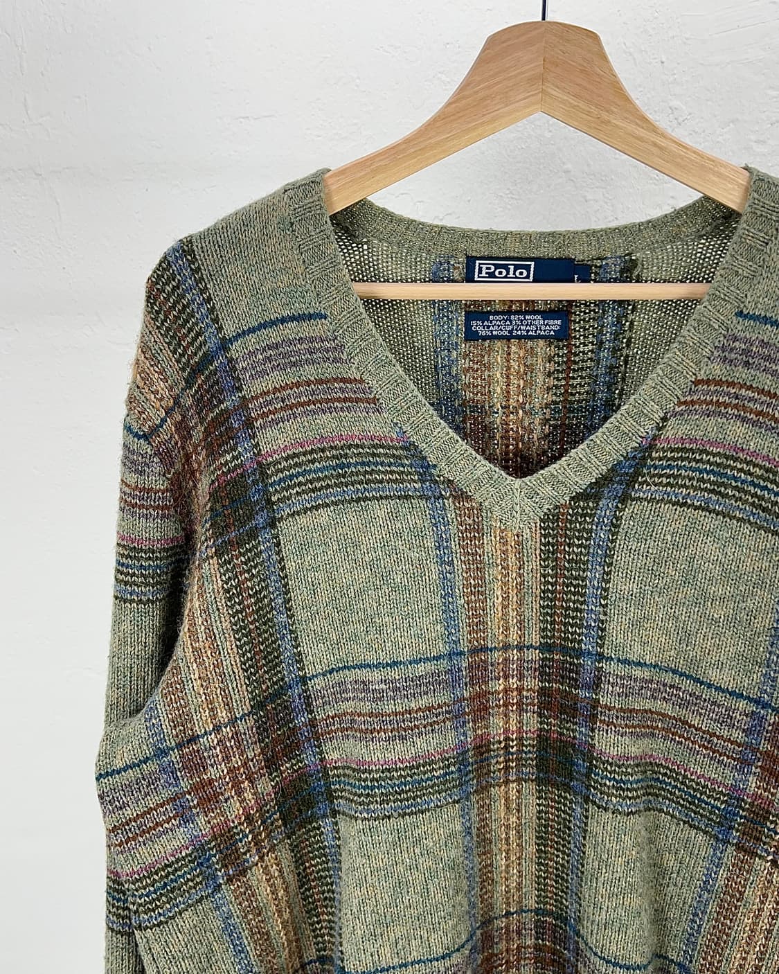00s 폴로 랄프로렌 플래이드 체크 알파 울 브이넥 니트 스웨터 상품이미지2