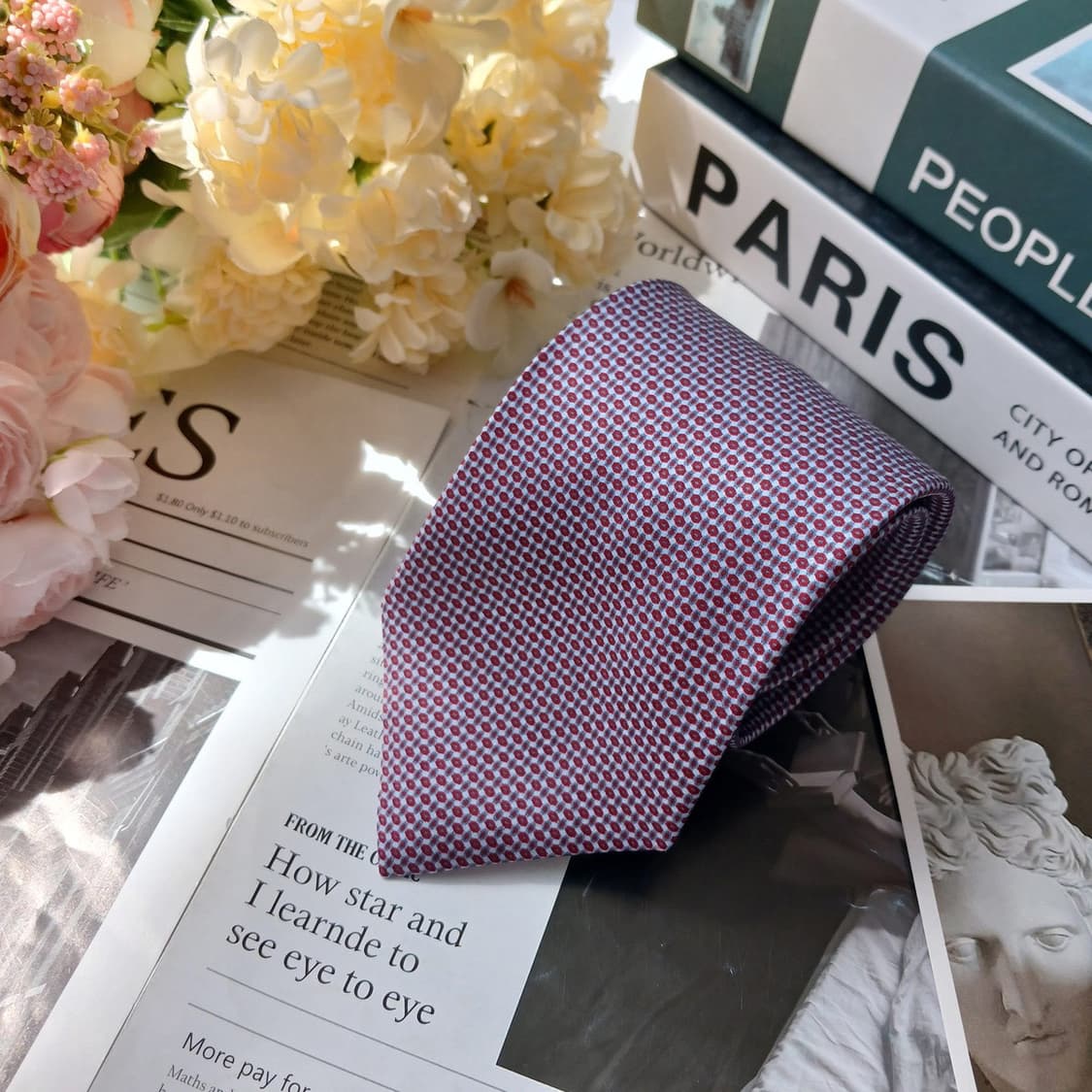 브리오니 실크 블루 와인 패턴 넥타이 8cm S~A+등급 E906 상품이미지4