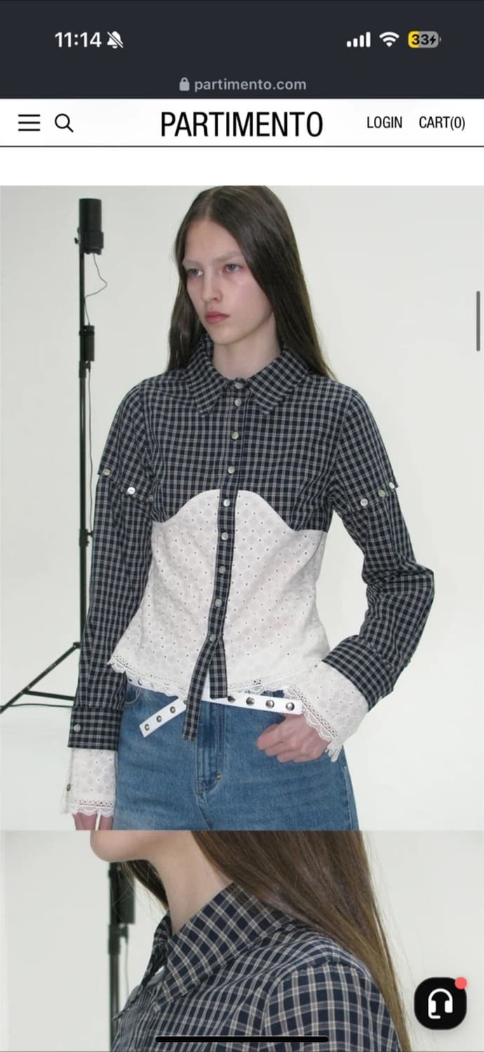 파르티멘토 체크 레이스 콤비 셔츠 네이비 S 상품이미지1