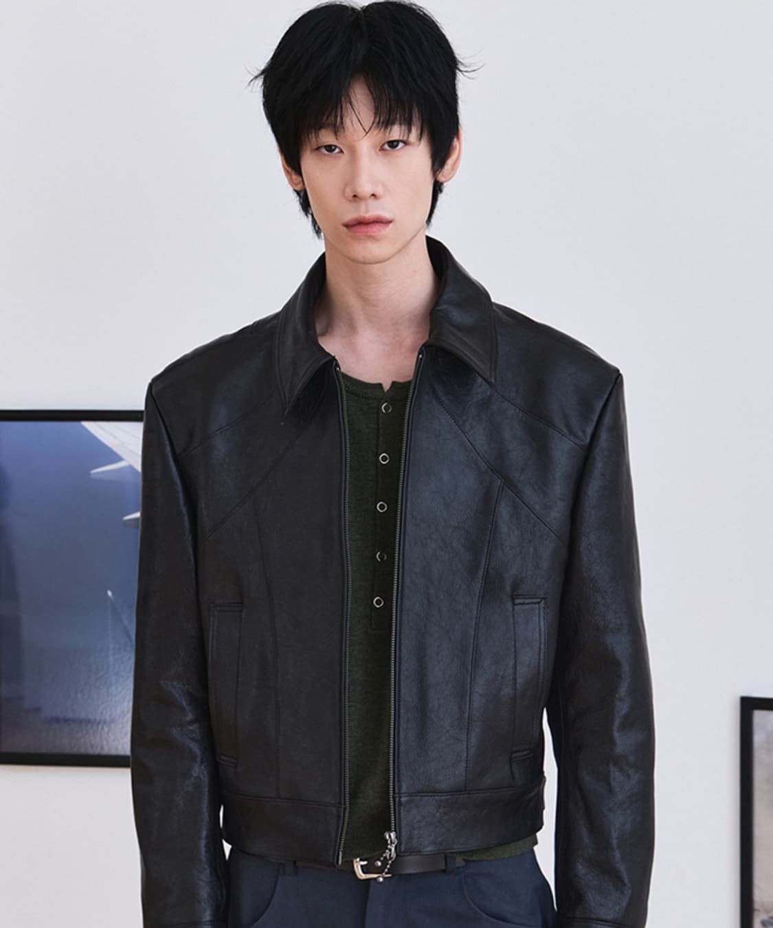 웨이비니스 프레임 크롭 레더 자켓 상품이미지1