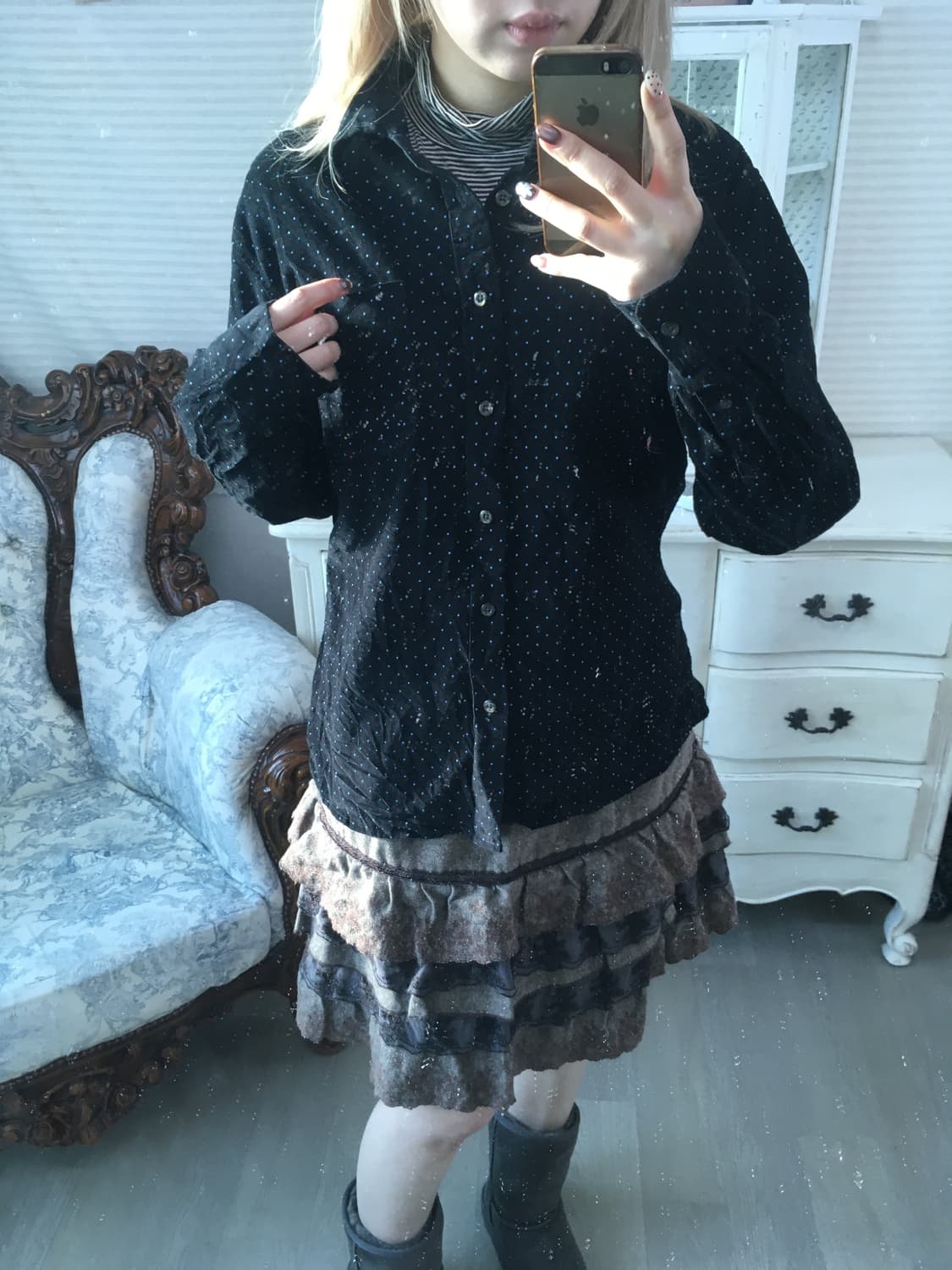 일본빈티지 소라 도트 코듀로이 셔츠 상품이미지3