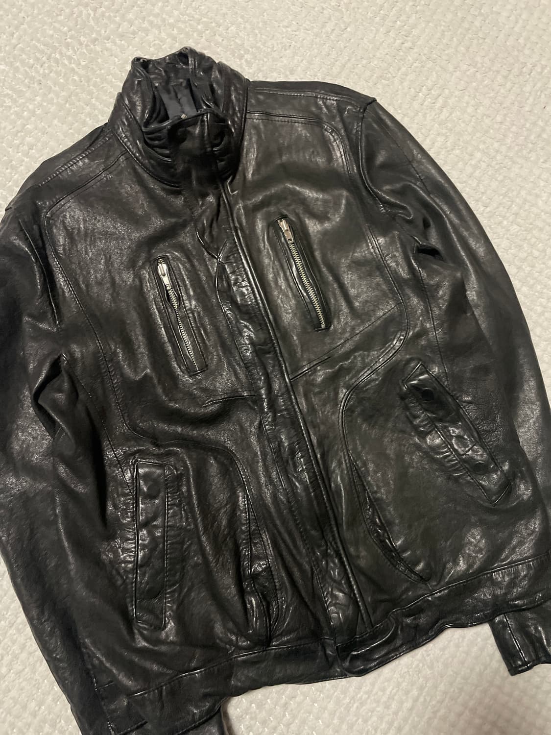 광희시장 웨스턴 무드 램스킨 양가죽 절개 레더 자켓 상품이미지7