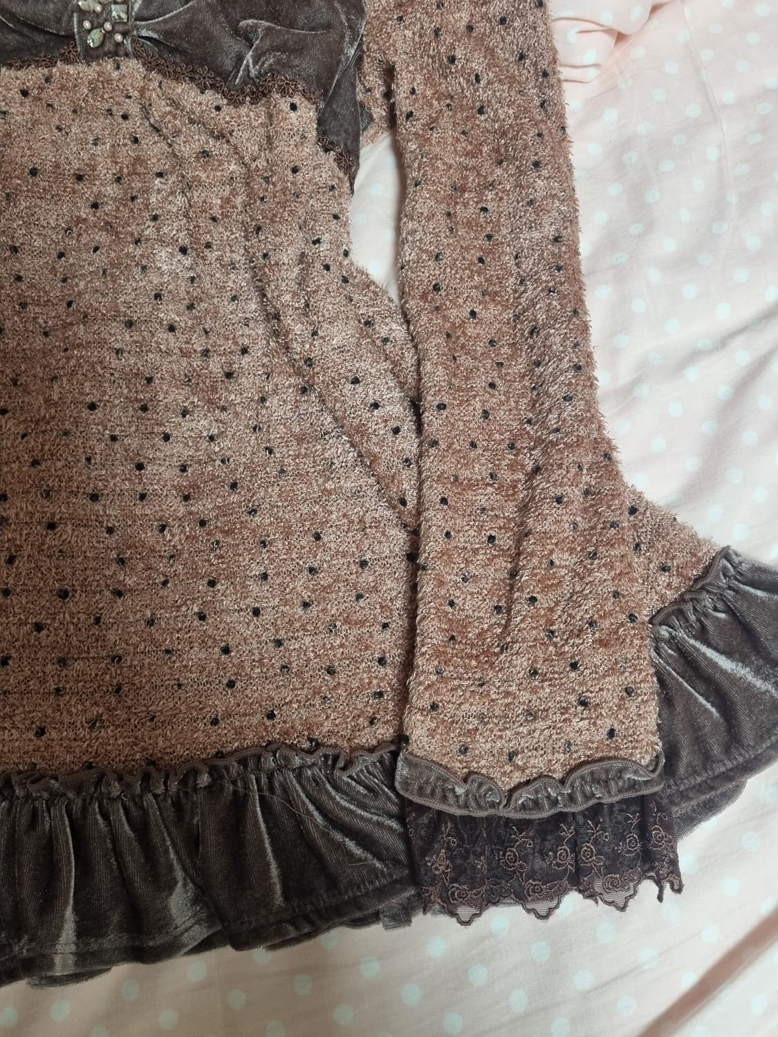 엑시즈팜 라떼갸루 초코맛 리본 니트 로걀탑 도트탑 갸루 리즈리사 트랄라라 상품이미지5