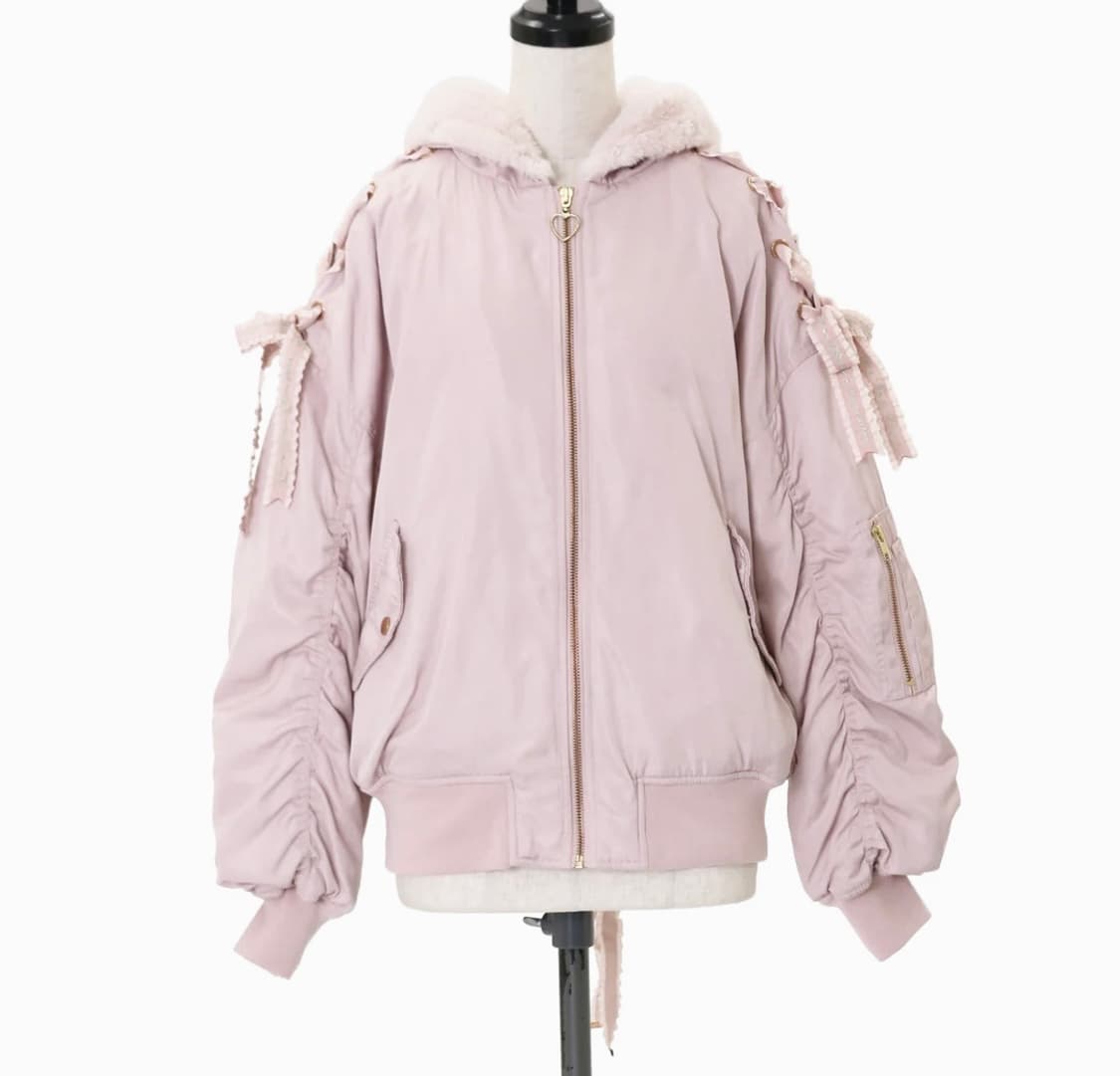 대대장 리즈리사 아방핏 히메갸루 베이비핑크 리본 퍼 패딩 러블리 핀터 상품이미지4