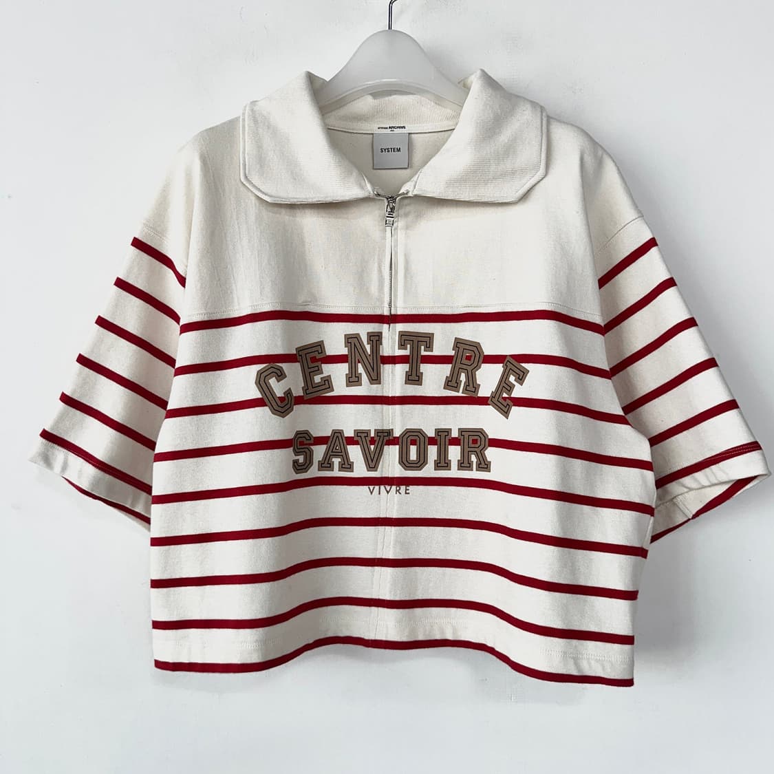 시스템 하프 집업 레터링 크롭 탑 상품이미지3