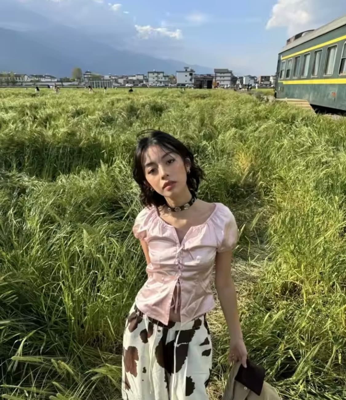 빈티지 펑크 y2k 갸루 키치 새틴 실크 아일렛 코르셋 퍼프 블라우스 상품이미지2