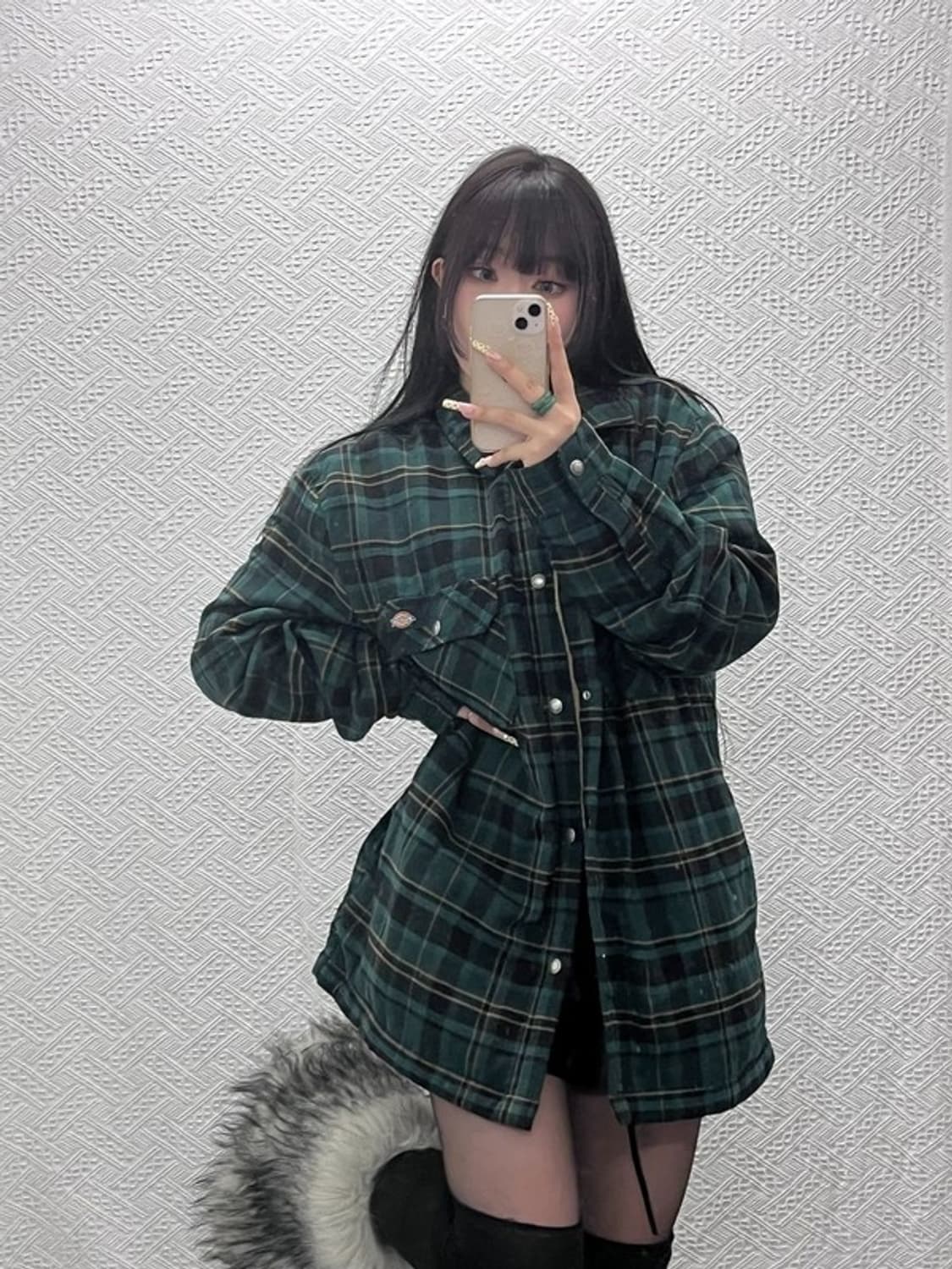 디키즈 빈티지 오버핏 딥그린 타탄체크 양털 자켓 L C09708 상품이미지1