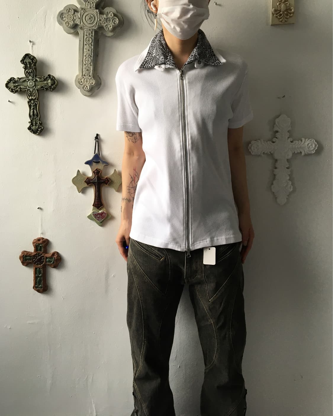 Python pattern collar layered zip up 상품이미지5