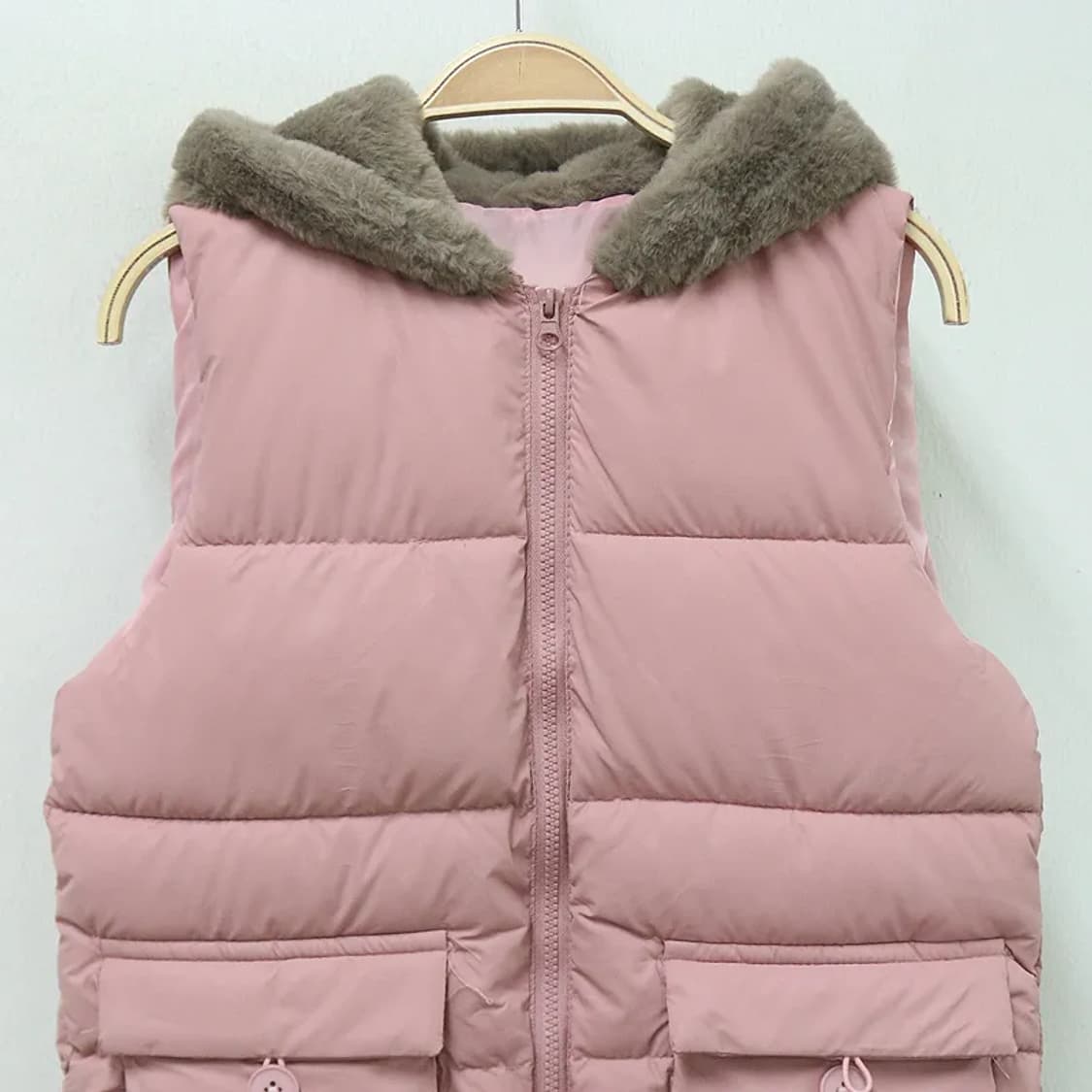 딸기우유 퍼 후드 포인트 패딩 베스트 62232 상품이미지3