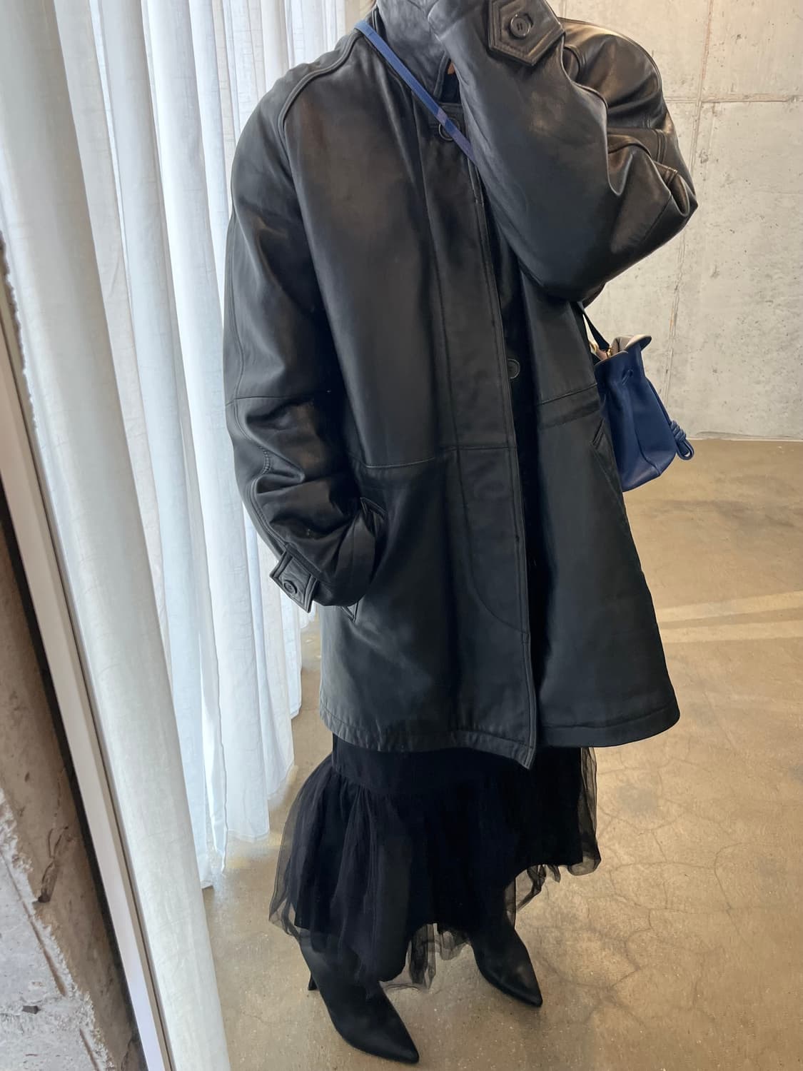 90s lambskin 양가죽  미디자켓 블랙 상품이미지2