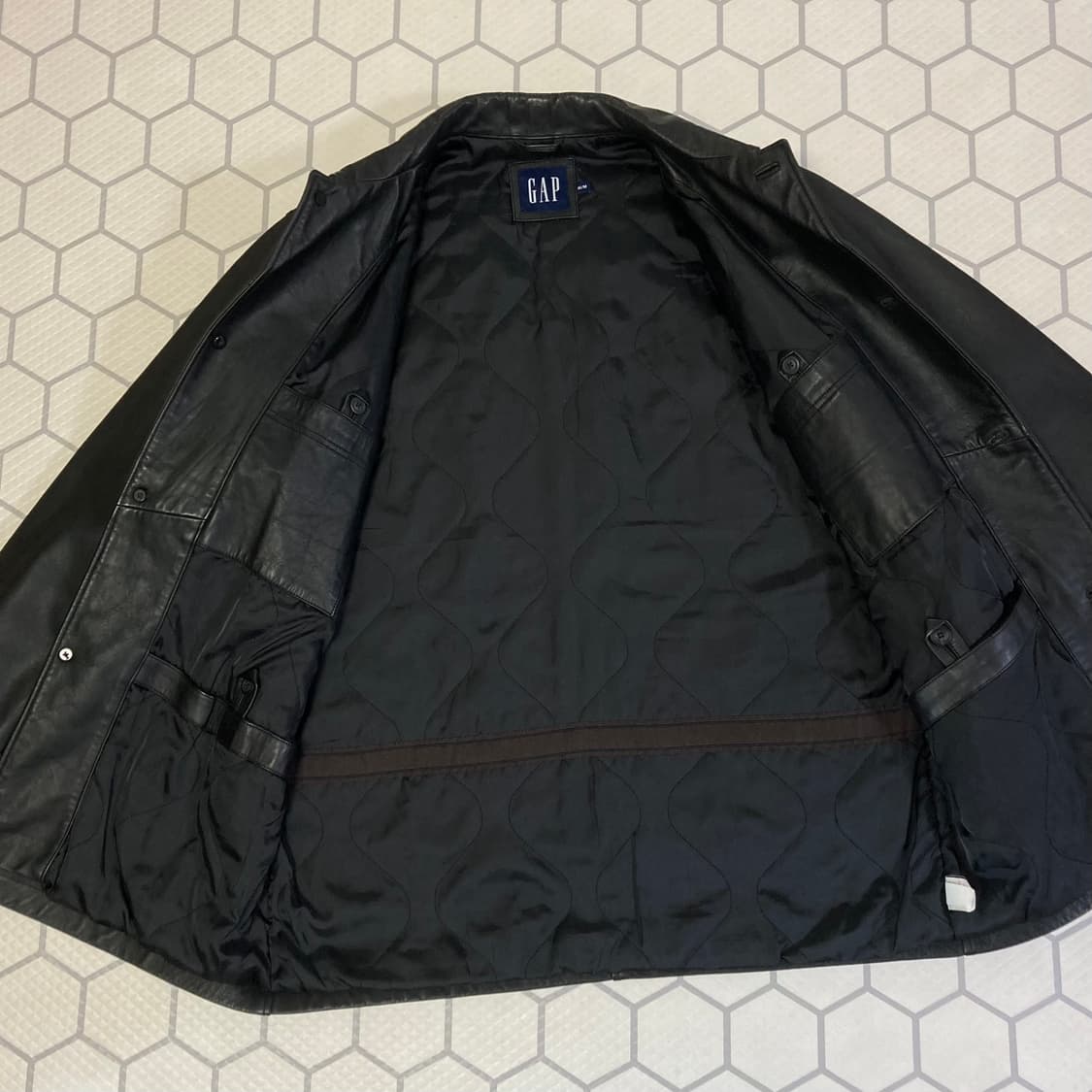 (M) 90s GAP 갭 올드갭 카코트 레더자켓 블랙 상품이미지6