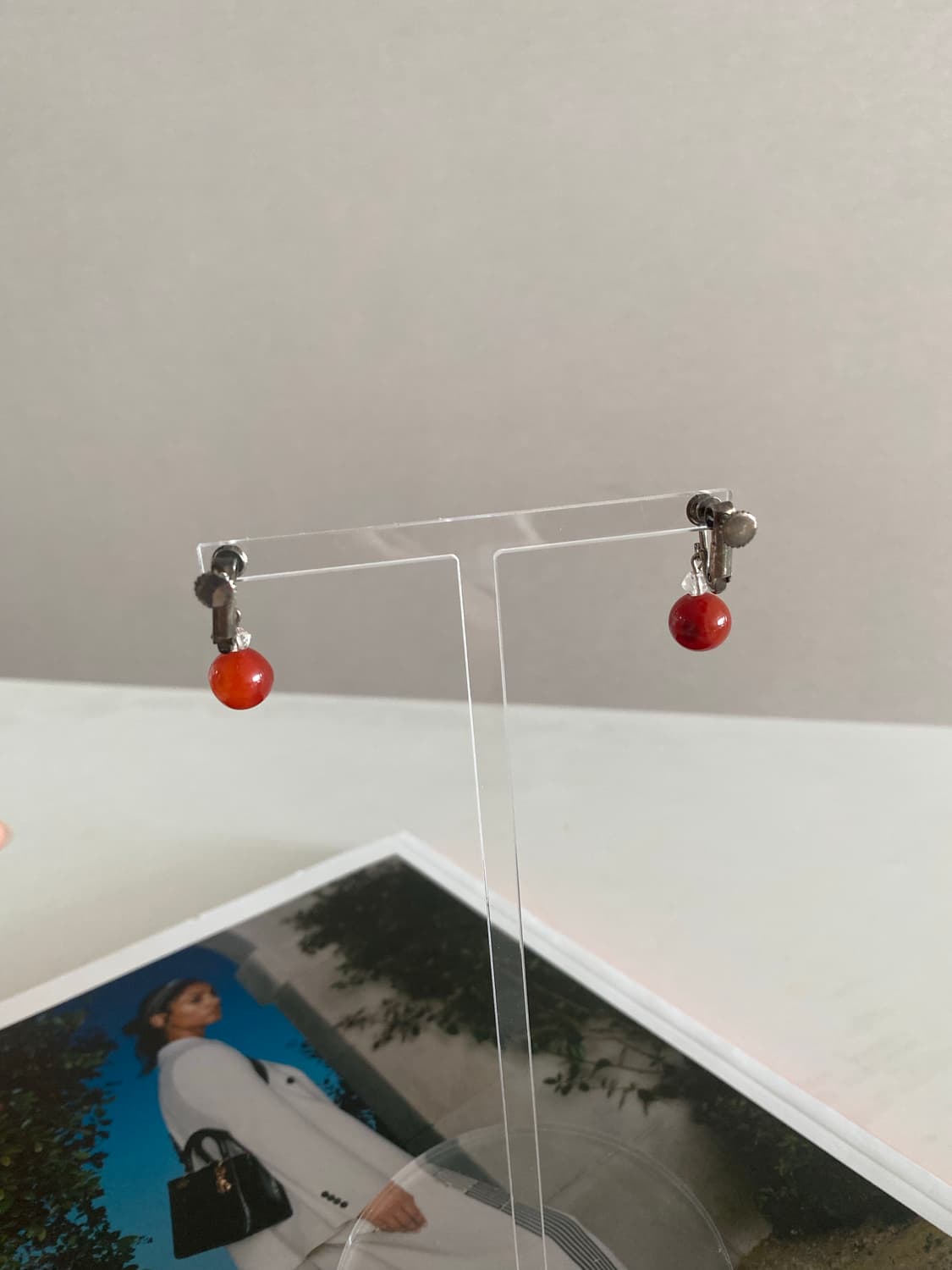 빈티지 레드 원석 귀찌 귀걸이 상품이미지3